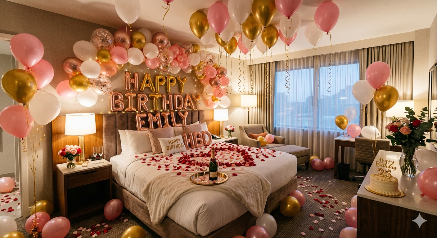 Hotel Room Birthday Balloon Setup